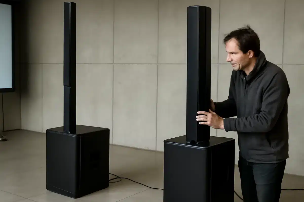Que proposent réellement les nouvelles colonnes RCF EVOX? — RCF a conçu les EVOX J9 et J11 autour d’une philosophie claire : combiner puissance et compacité. Chaque système présente un subwoofer dédié et une colonne de médiums aiguës, formant une configuration