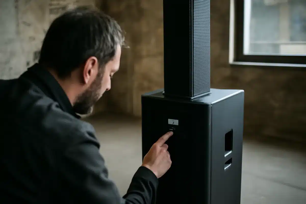 Quels réglages DSP sont disponibles et à quoi servent-ils? — Chaque colonne embarque la plate-forme DSP EVOX J-DSP partagée par la gamme. Quatre presets d’égalisation facilitent l’adaptation rapide au contexte d’utilisation : Linear, Live, Boost et Vocal. Le changement de preset